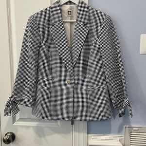 Anne Klein Navy and White Checkered Blazer